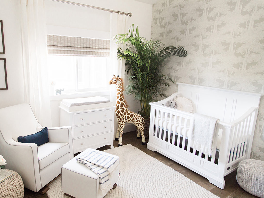 A modern take on an animal themed nursery - Ali Fedotowsky’s nursery for her baby boy featuring the Parker 5-in-1 Convertible Crib