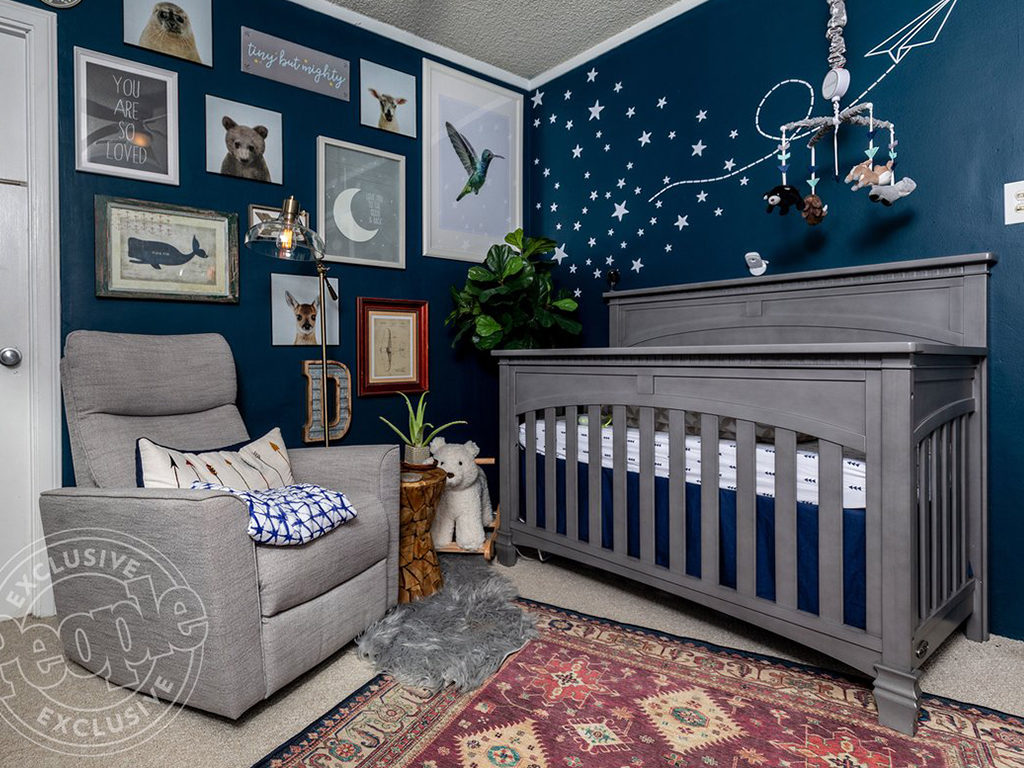 A winning color combination - How gorgeous is Brianne Davis’ gray and blue animal themed nursery with the Evolur Santa Fe Nursery Collection